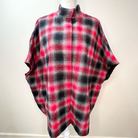 Eddie Bauer Sonoma Plaid Wool Blend Cape Poncho Sweater Large - Picture 1 of 10